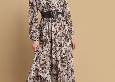 Φόρεμα μάξι εμπριμέ με ζώνη - 5206179000314 -  - 