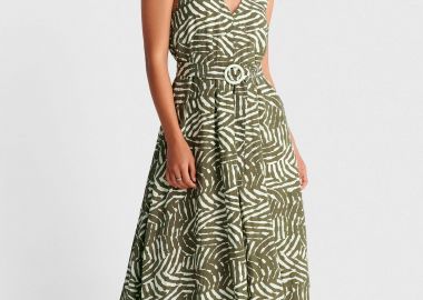 Φόρεμα μάξι εμπριμέ με ζώνη - 5206179082938 -  - 