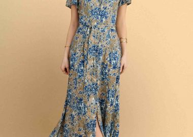 Φόρεμα μάξι εμπριμέ με ζώνη - 5206179092227 -  - 