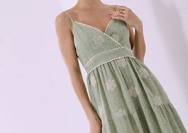 Φόρεμα μάξι κρουαζέ με λινό SQ7578.8614+2 - Celestino - 