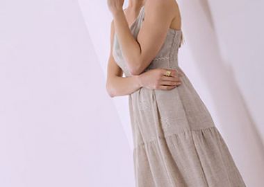 Φόρεμα μάξι κρουαζέ με λινό SQ7578.8614+3 - Celestino - 