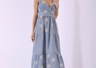 Φόρεμα μάξι κρουαζέ με λινό SQ7578.8614+4 - Celestino - 