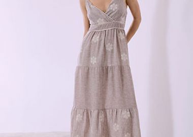 Φόρεμα μάξι κρουαζέ με λινό SQ7578.8614+5 - Celestino - 