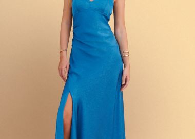 Φόρεμα μάξι με σκίσιμο και σχέδιο στην πλάτη - 5206179132619 -  - 