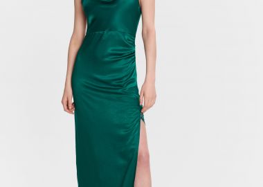 Φόρεμα μάξι σατέν με άνοιγμα στο πλάι - 5206634982704 -  - 