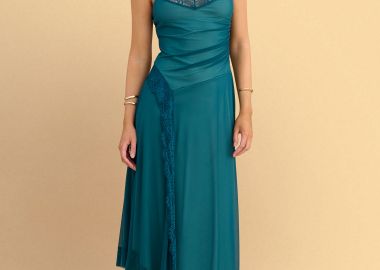 Φόρεμα μάξι τούλινο με δαντέλα - 5206179132732 -  - 