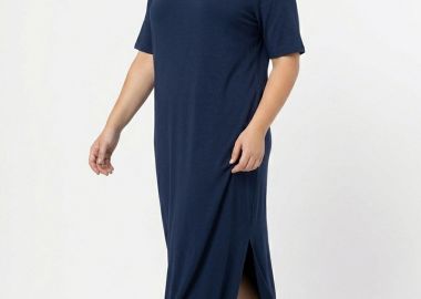 Φόρεμα με άνοιγμα πλάι σε μπλε σκούρο χρώμα plus size -  - 