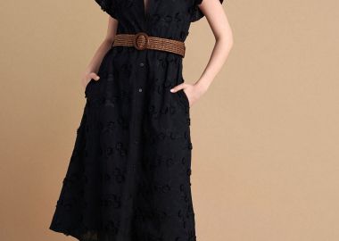 Φόρεμα με ζώνη και 3D λουλούδια - 5206634915870 -  - 