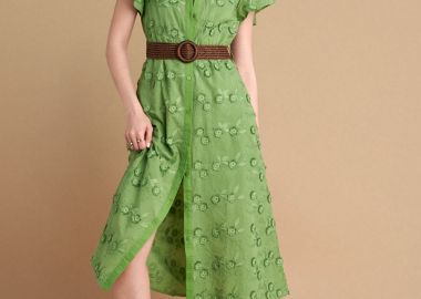 Φόρεμα με ζώνη και 3D λουλούδια - 5206634915924 -  - 