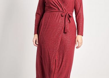 Φόρεμα midi κρουαζέ με λάμψη και δέσιμο -  - 