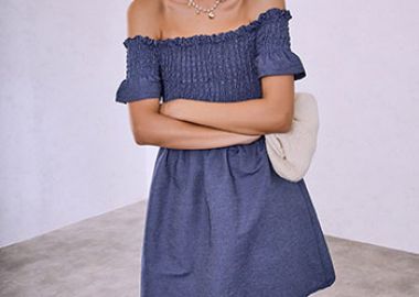 Φόρεμα μίνι denim με σφηκοφωλιά SQ7591.8149+3 - Celestino - 