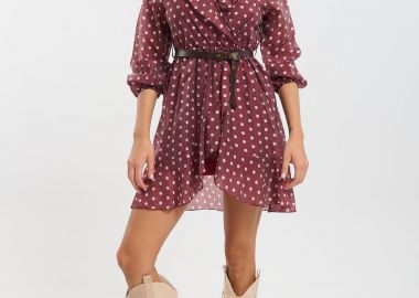 Φόρεμα Μίνι Κρουαζέ Πουά Με Ζώνη -  - 