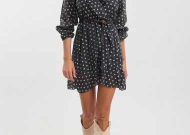 Φόρεμα Μίνι Κρουαζέ Πουά Με Ζώνη -  - 