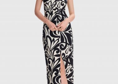 Φόρεμα μίντι εμπριμέ με άνοιγμα - 5206634983428 -  - 