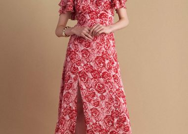 Φόρεμα μίντι φλοράλ με σκίσιμο - 5206634972156 -  - 