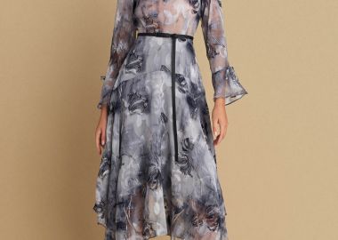 Φόρεμα μίντι με abstract print και ζώνη - 5206179051842 -  - 