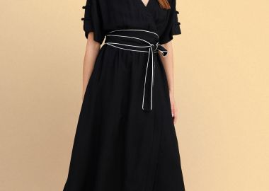 Φόρεμα μίντι με δίχρωμη ζώνη - 5206179078924 -  - 