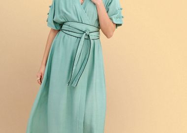 Φόρεμα μίντι με δίχρωμη ζώνη - 5206179078948 -  - 