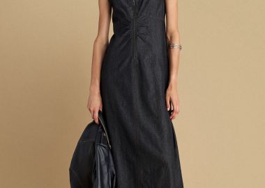 Φόρεμα μίντι με φερμουάρ τύπου denim - 5206179033893 -  - 