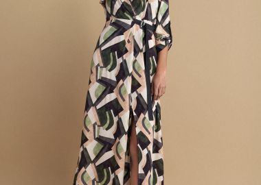 Φόρεμα μίντι με γεωμετρικά μοτίβα - 5206634936431 -  - 