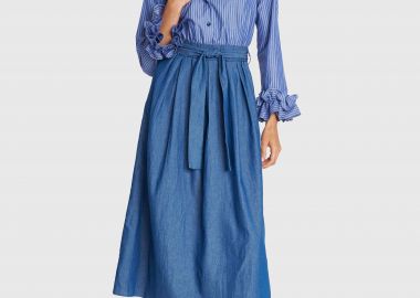 Φόρεμα μίντι με συνδυασμό υφασμάτων - 5206179025904 -  - 