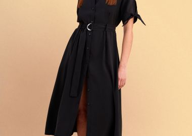 Φόρεμα μίντι με ζώνη και δέσιμο στα μανίκια - 5206179132152 -  - 