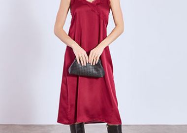 Φόρεμα μίντι σατέν με δαντέλα WT8011.8552+2 - Celestino - 