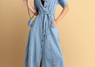 Φόρεμα μίντι σεμιζιέ τζιν με τσάντα - 5206179071970 -  - 