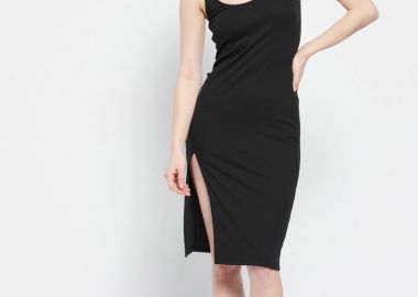 Φόρεμα rib με σκίσιμο στο πλάι - FUNKY BUDDHA - 