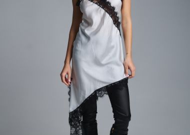 Φόρεμα Σατέν Slip Με Δαντέλα -  - 