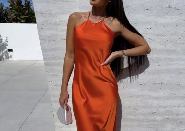 Φόρεμα Σατινέ Gilda Πορτοκαλί - Amelie's - 