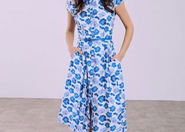 Φόρεμα σεμιζιέ φλοράλ με πιέτες SQ7999.8698+1 - Celestino - 