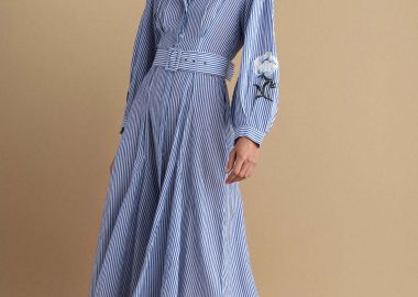 Φόρεμα σεμιζιέ ριγέ με κεντήματα - 5206634907097 -  - 