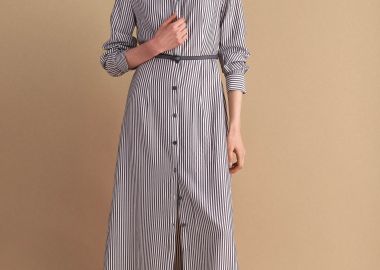 Φόρεμα σεμιζιέ ριγέ με ζώνη - 5206634913067 -  - 