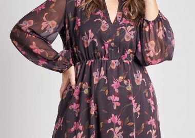 Φόρεμα σιφόν με εμπριμέ floral και ελαστική μέση -  - 