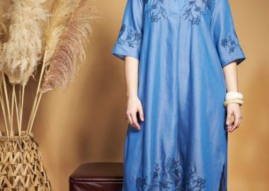 Φόρεμα tencel όψη τζιν με κεντητή μπορντούρα -  - 