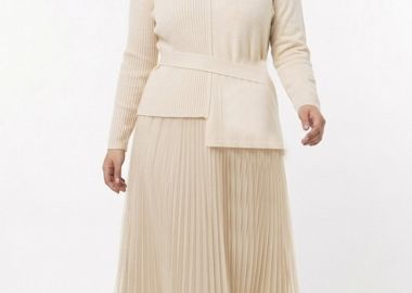 Φόρεμα τούλι με ζώνη στην μπλούζα σε εκρού χρώμα plus size -  - 