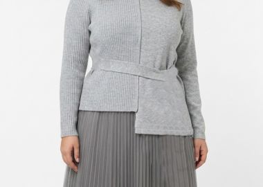 Φόρεμα τούλι με ζώνη στην μπλούζα σε γκρι χρώμα plus size -  - 