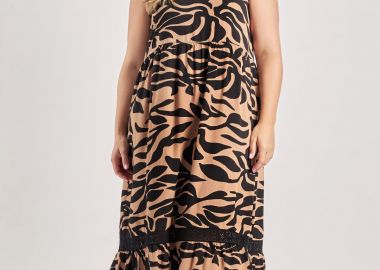 Φόρεμα tropical εμπριμέ με δαντέλα -  - 