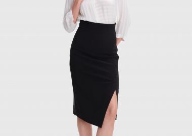 Φούστα μίντι ασύμμετρη με διακοσμητικά κουμπιά - 5206634824998 -  - 