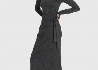 Φούστα μίντι με υφασμάτινη ζώνη - 5206634976727 -  - 