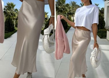 Φούστα Σατινέ Konsat Μπεζ - Amelie's - 