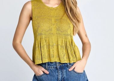 Funky Buddha Αμάνικο Crochet Τοπ FBL013-132-17 Κίτρινο - Funky Buddha - 