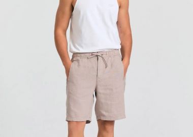 Funky Buddha Ανδρική Comfort fit garment dyed λινή βερμούδα FBM011-009-03 Γκρι Μπεζ - Funky Buddha - 