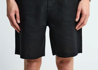 Funky Buddha Ανδρική λινή chino βερμούδα FBM013-009-03 Μαύρο - Funky Buddha - 