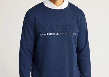Funky Buddha Ανδρικό φούτερ λαιμόκοψη με τυπωμένο logo FBM012-008-06 Σκούρο Μπλέ - Funky Buddha - 
