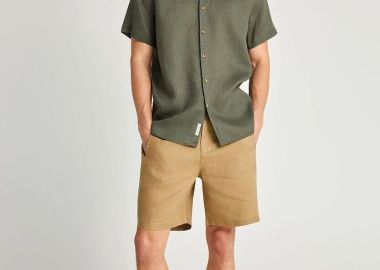 Funky Buddha Ανδρικό λινό πουκάμισο με κοντό μανίκι FBM013-002-05 Πράσινο - Funky Buddha - 