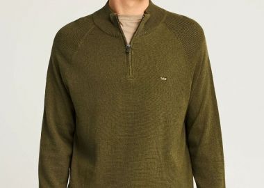 Funky Buddha Ανδρικό μονόχρωμο half-zip πλεκτό πουλόβερ FBM012-003-09 Λαδί - Funky Buddha - 