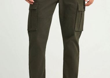 Funky Buddha Ανδρικό regular fit cargo παντελόνι με cuffed τελείωμα FBM012-030-02 Χακί - Funky Buddha - 