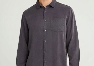 Funky Buddha Ανδρικό regular fit πουκάμισο με τσέπη στο στήθος FBM012-008-05 Σκούρο Γκρί - Funky Buddha - 